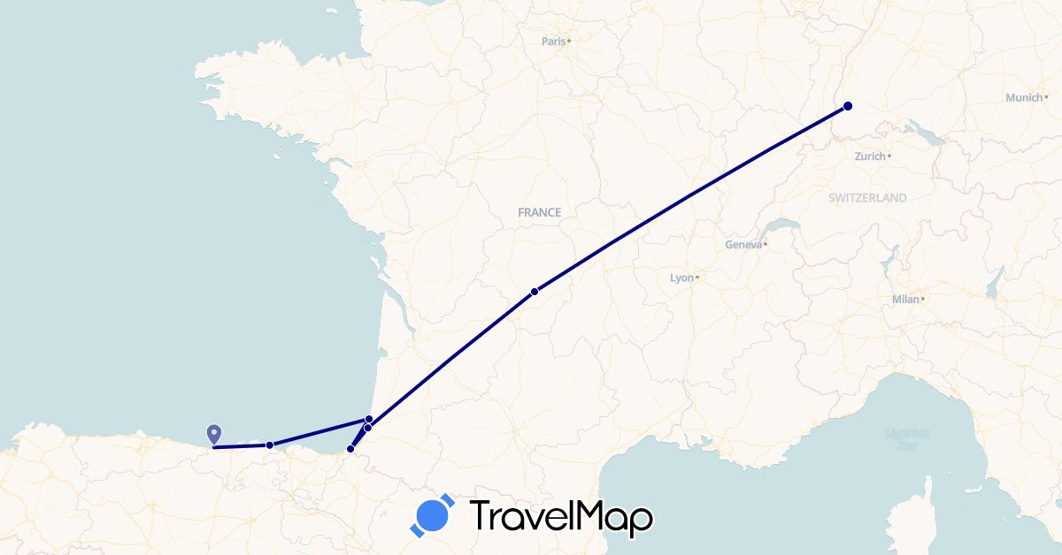 TravelMap itinerary: driving in Germany, Spain, France (Europe)